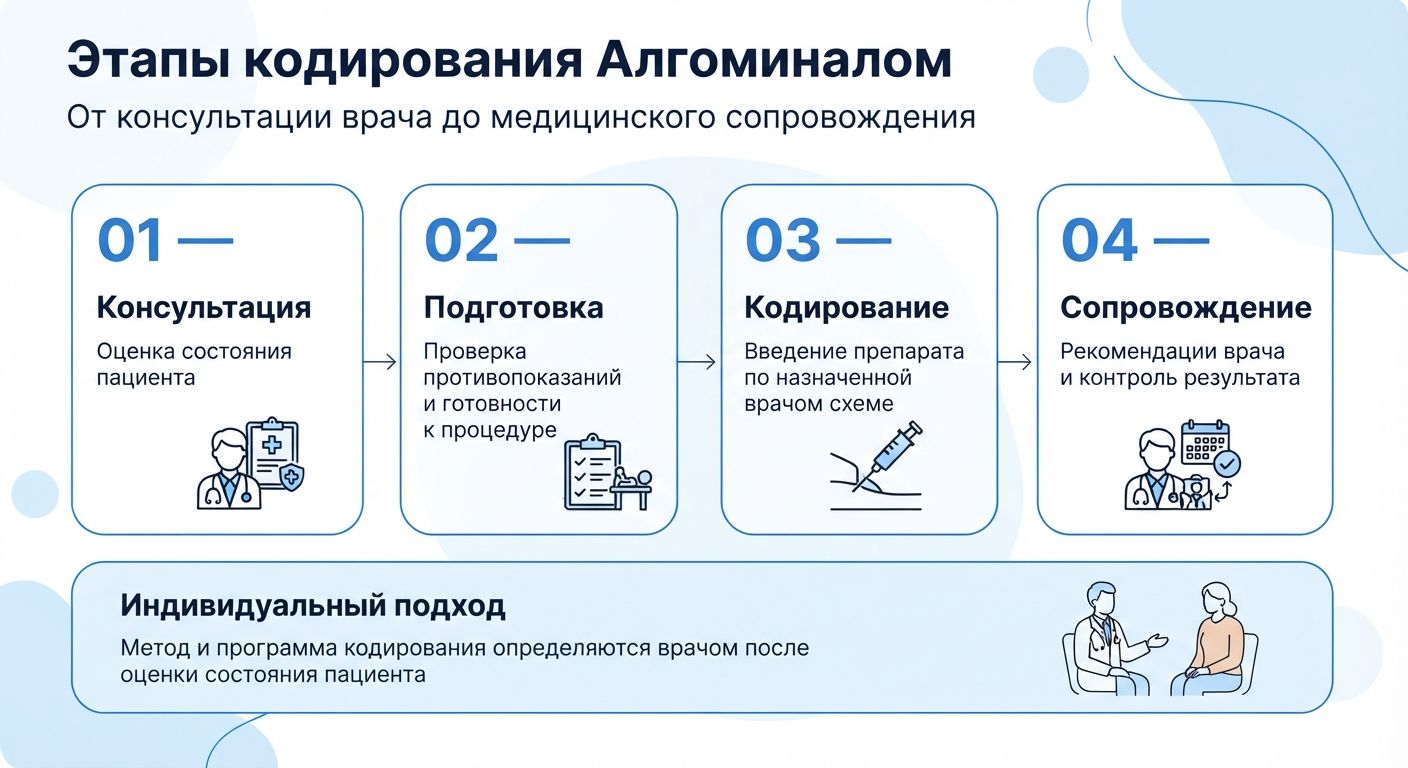 Кодирование препаратом «Алгоминал» в Окуловке инфографика